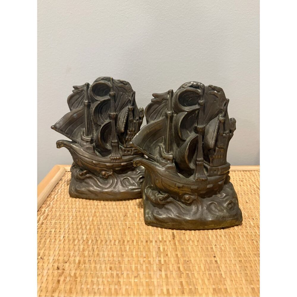 Antique Bookends Spanish INVINCIBLE ARMADA 1588 Nautical Bronze